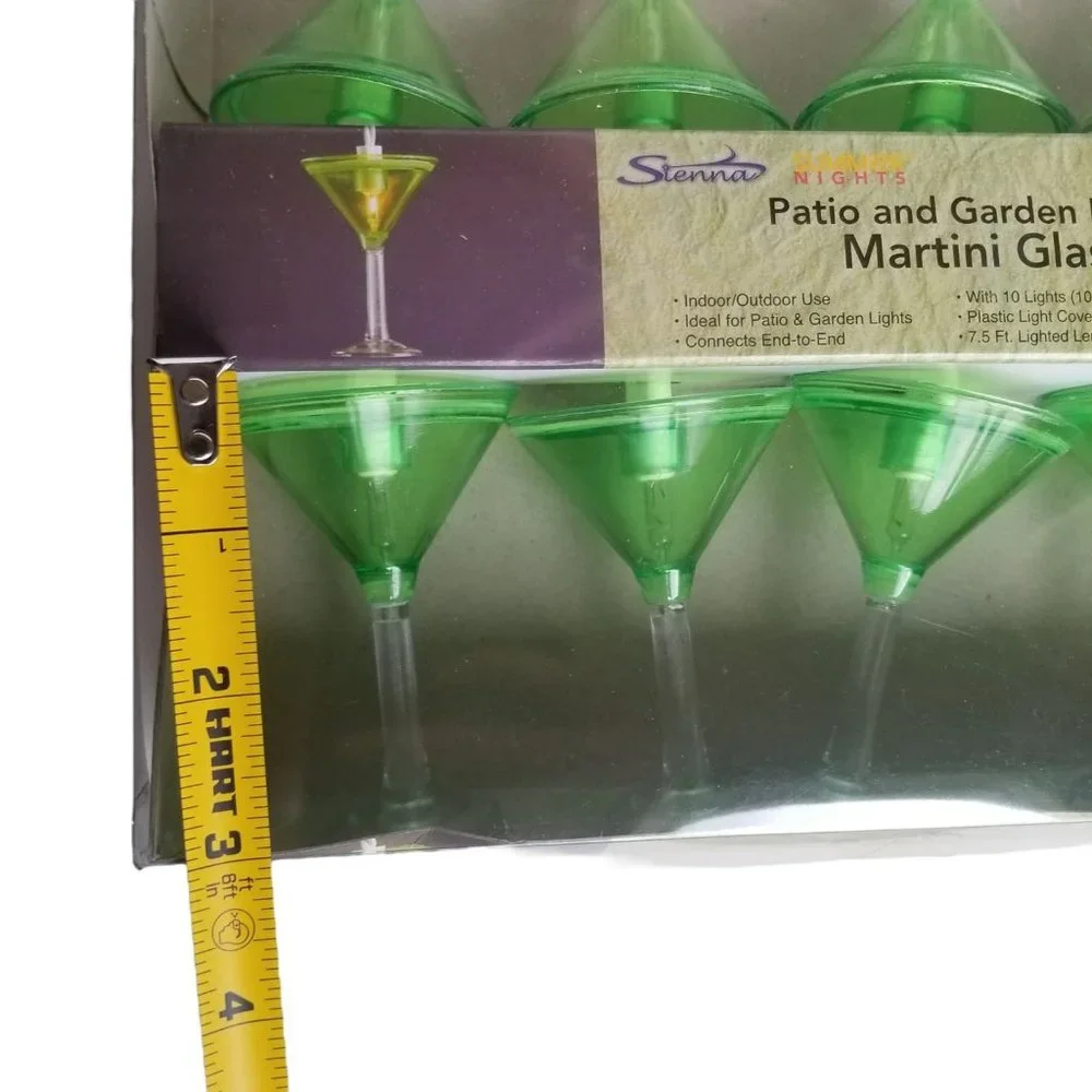 Martini Glass Party Lights Set Patio and Garden Green 10 Plastic 3 inch lights